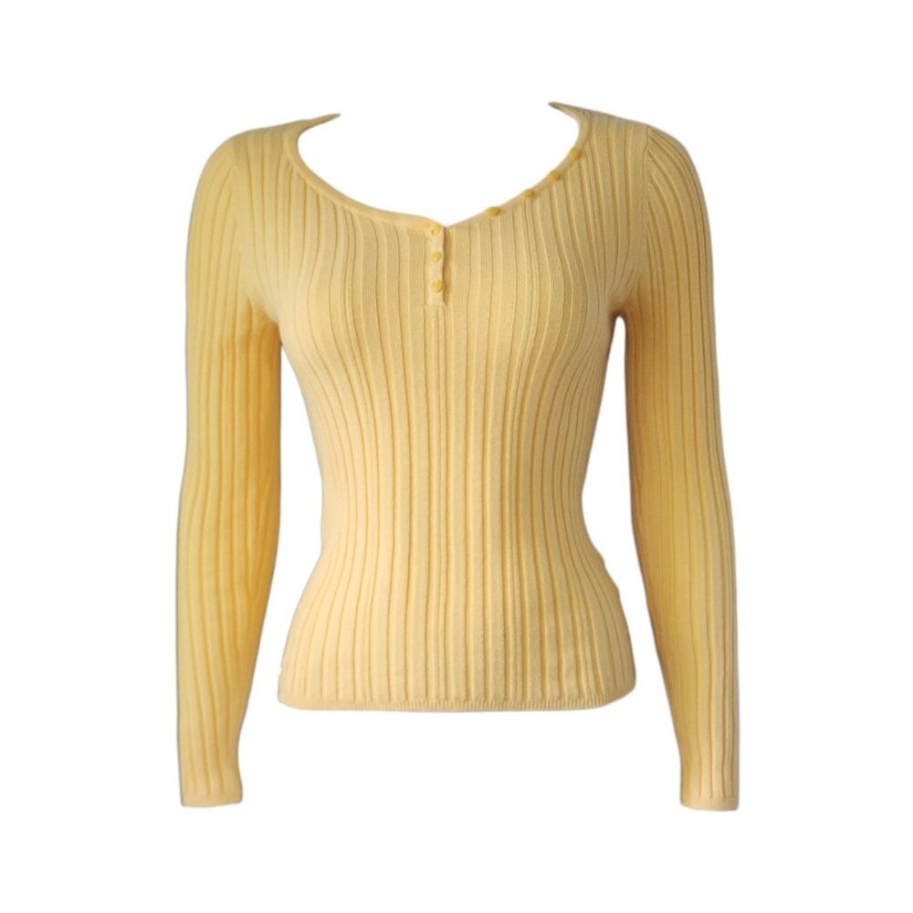 Caslon‎ Sweater Womens Size XS Solid Butter Yellow Ribbed Pullover Long Sleeve